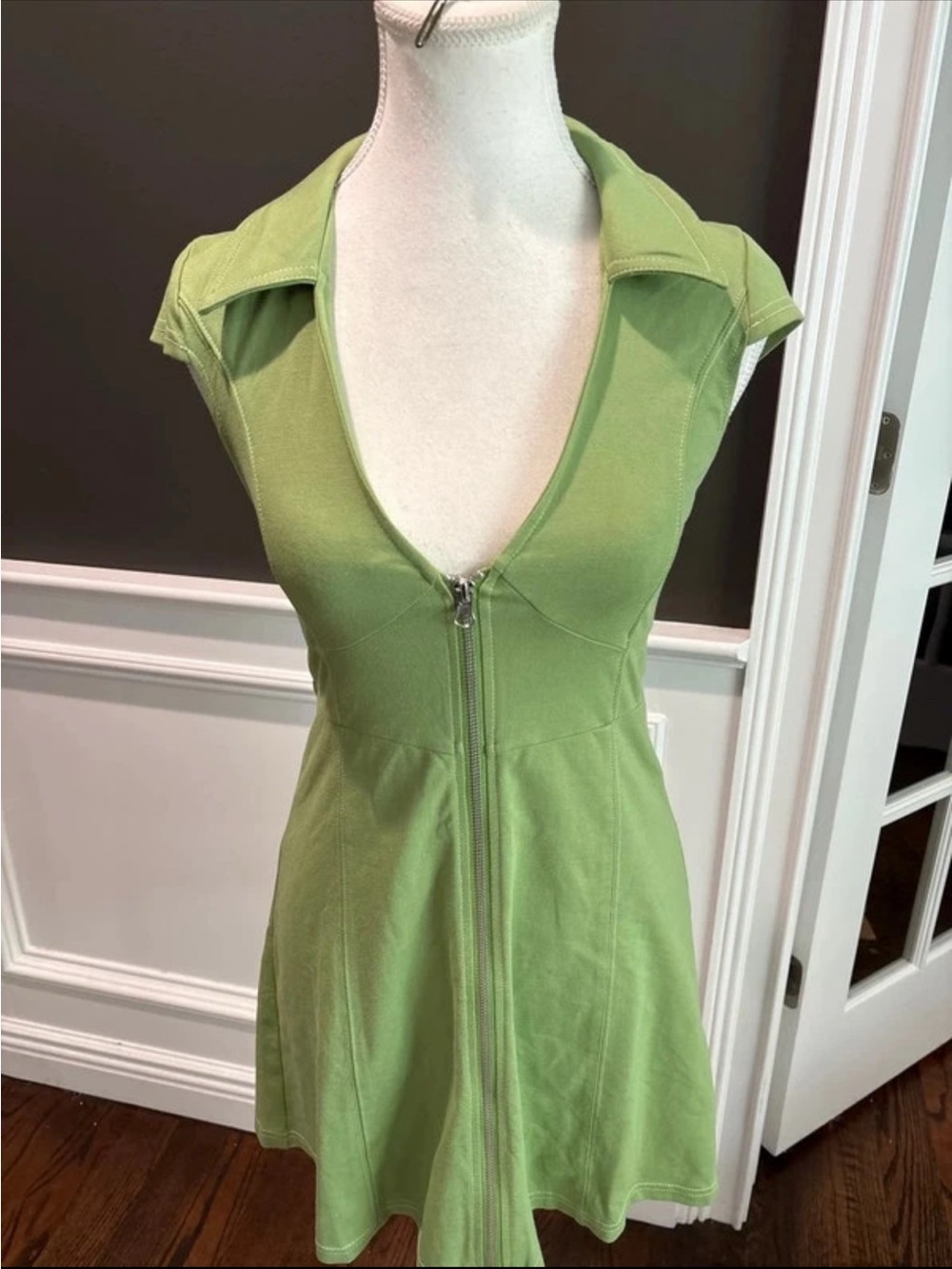 Urban Outfitters Light Green Zip-Front Mini Dress